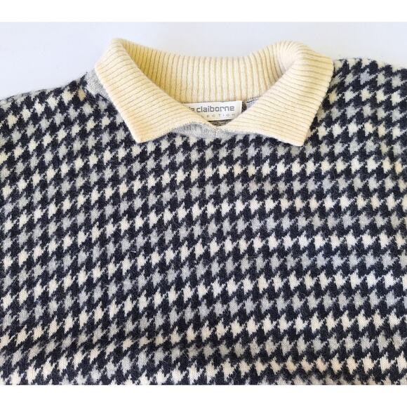 Liz Claiborne Collection Lambswool Angora Houndstooth Sweater M Preppy Twee - Picture 4 of 10